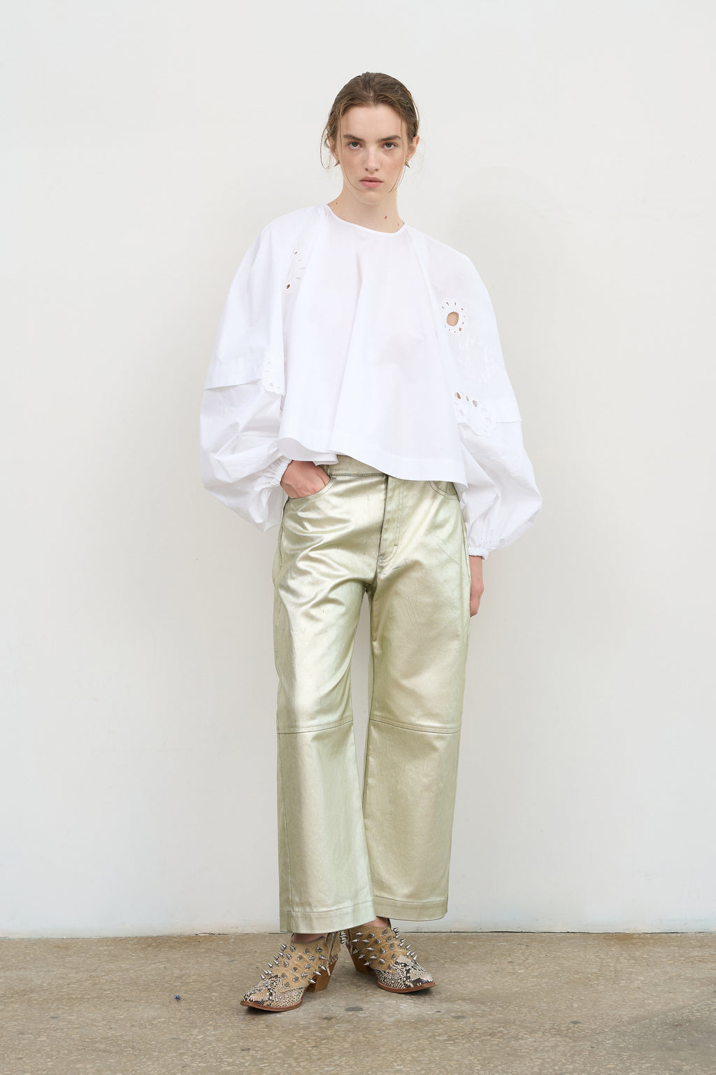 Embroidered Poplin Balloon Blouse - Litkovska