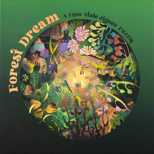 Forest Dream circular jigsaw puzzle by New Mags with mandala-inspired forest design and calming colors
