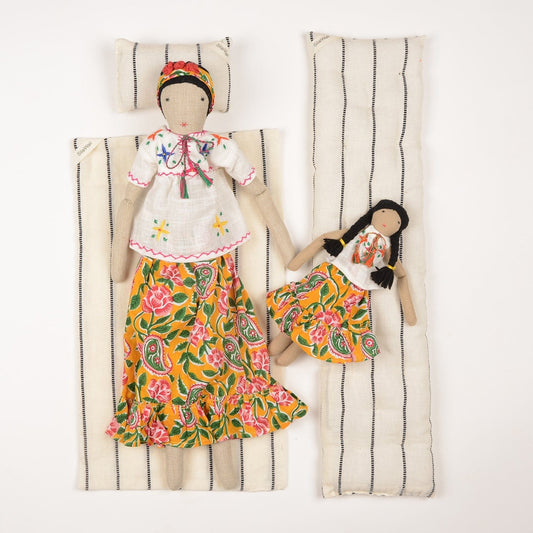 Frida handcrafted cloth dolls mother and daughter set by SilaiWali, sustainable upcycled fabric dolls at House of Woven Stories