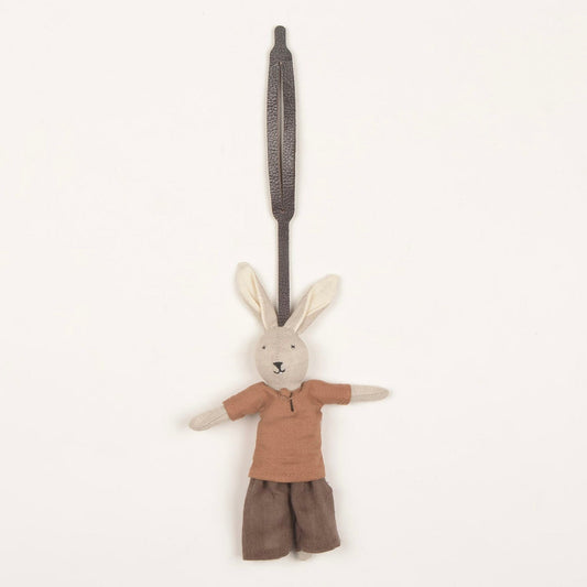 Handcrafted bunny bag charm made from upcycled fabric and colorful beads by Afghan refugee women artisans from SilaiWali.