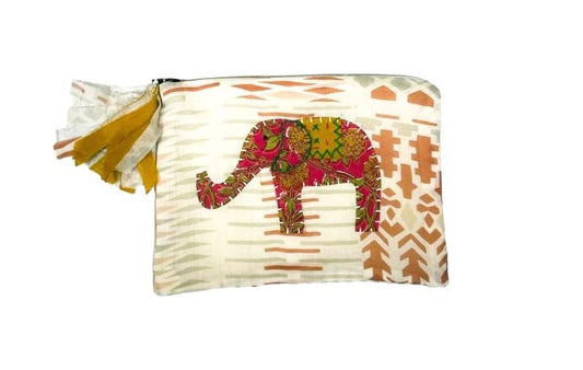 SilaiWali handcrafted vanity pouch made from upcycled fabric, sewn by Afghan refugee women