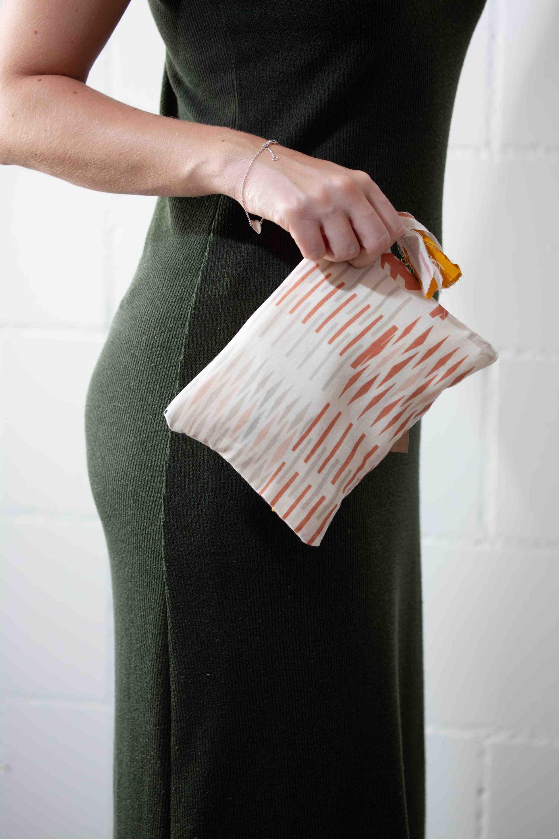 SilaiWali handcrafted vanity pouch made from upcycled fabric, sewn by Afghan refugee women