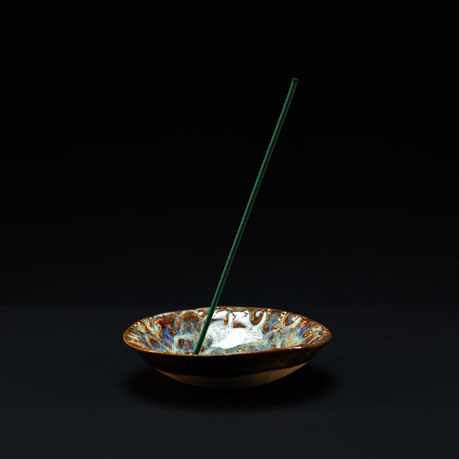 Handmade ceramic incense holder by The Goddess Collective, suitable for Japanese-style and bamboo core incense sticks. Available at House of Woven Stories.