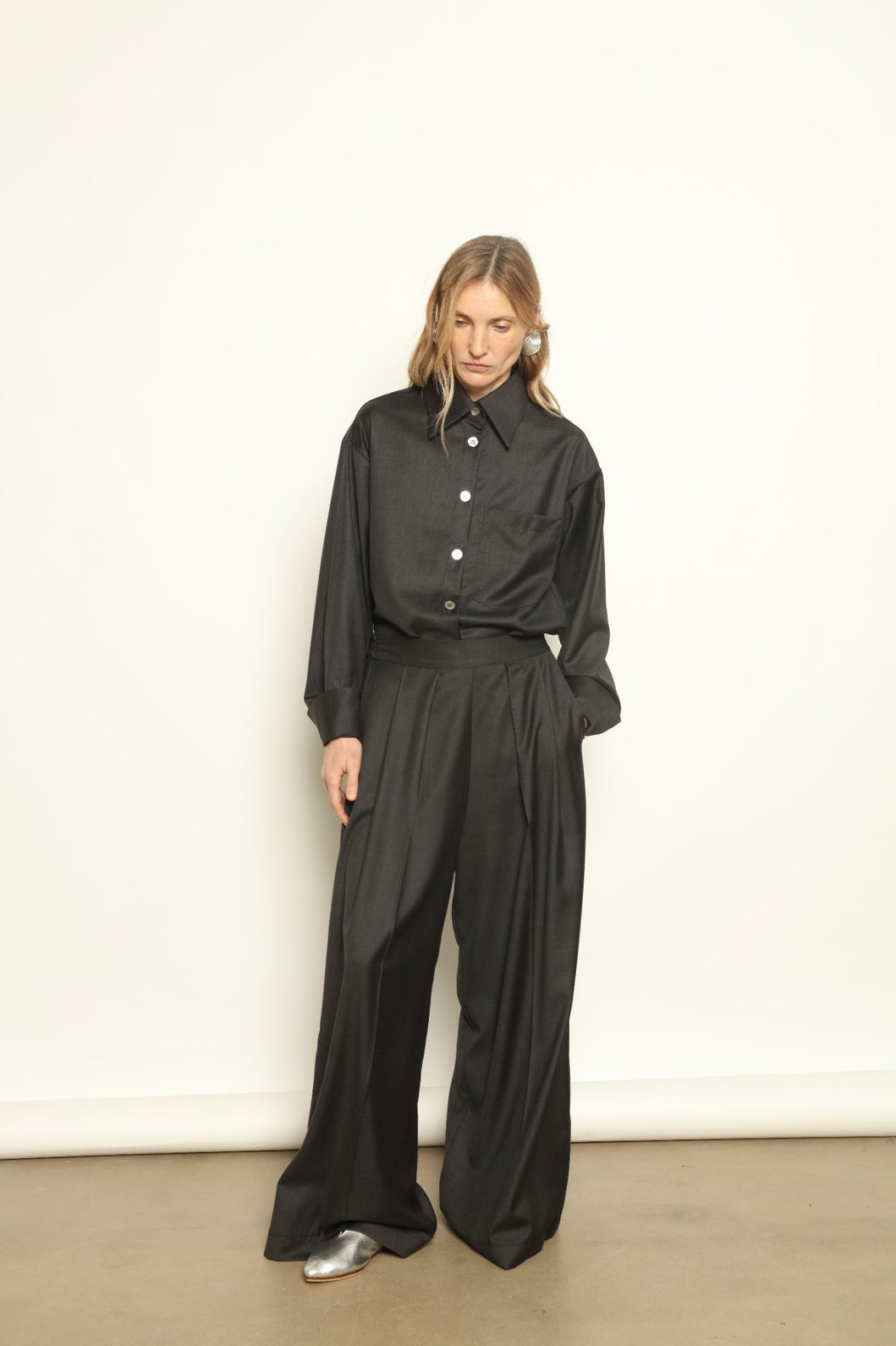 Anthracite Bettina Merino Cool Wool Blouse - House of Woven Stories