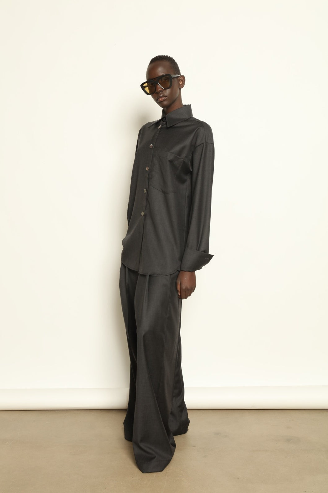 Anthracite Bettina Merino Cool Wool Blouse - House of Woven Stories