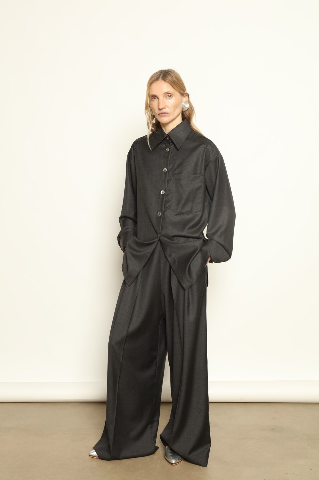 Anthracite Bettina Merino Cool Wool Blouse - House of Woven Stories