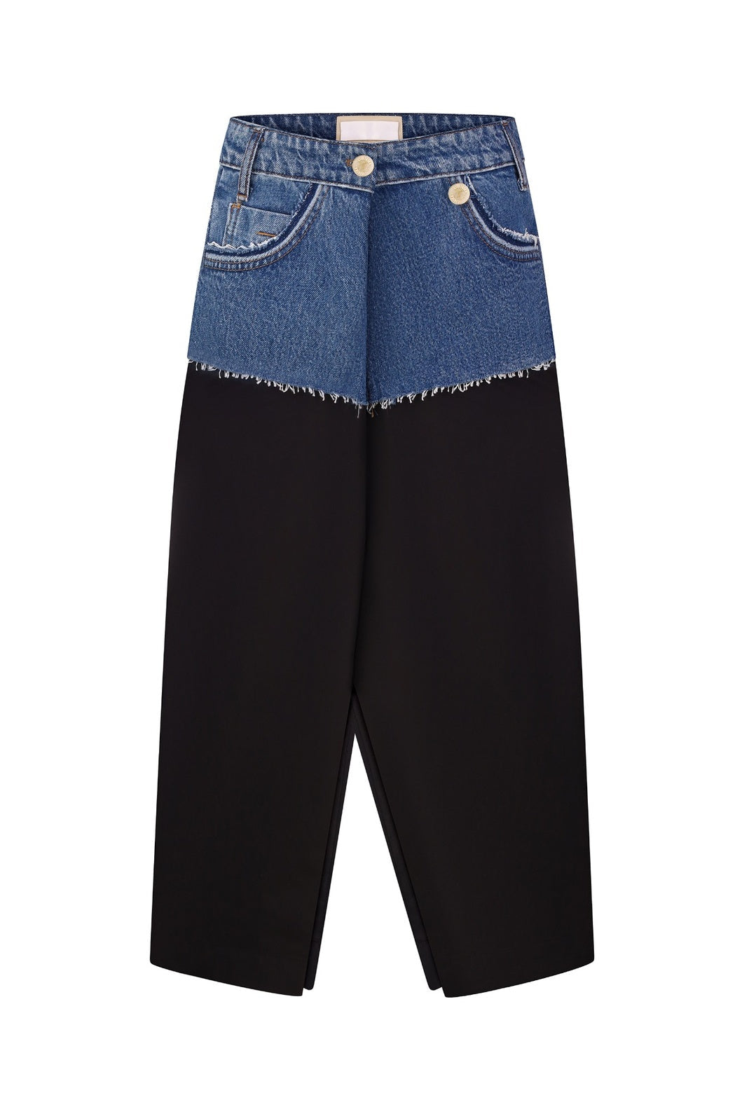 Wide-Leg Pants with Denim Panel - Litkovska