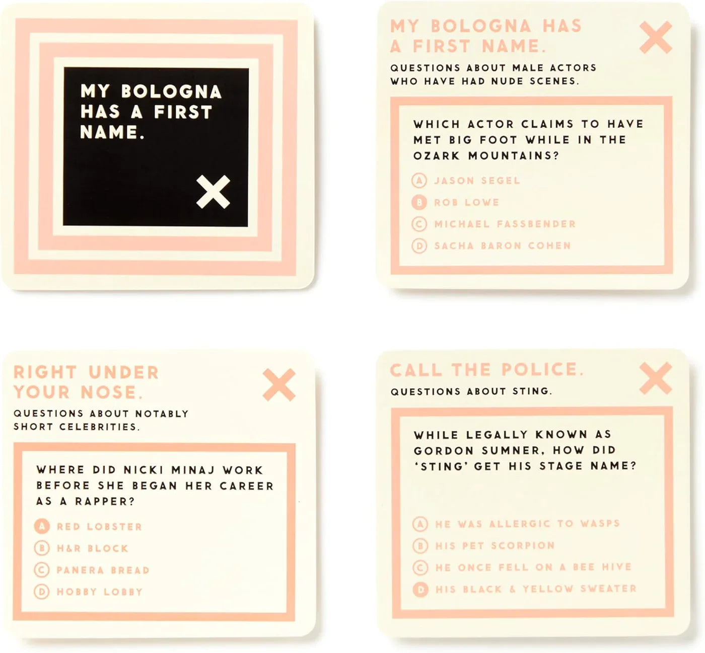 Irrelevant Celebrity Trivia card game box with 200 celebrity trivia cards by New Mags. Available at House of Woven Stories.