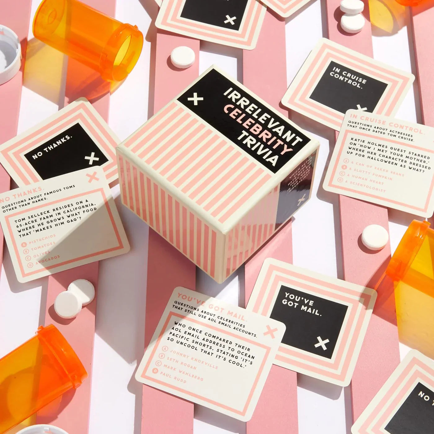 Irrelevant Celebrity Trivia card game box with 200 celebrity trivia cards by New Mags. Available at House of Woven Stories.