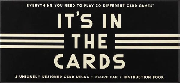 It’s In The Cards Playing Card Game Set by New Mags - includes 2 decks, instruction book, pencil and scorepad in a stylish gift box. Available at House of Woven Stories.