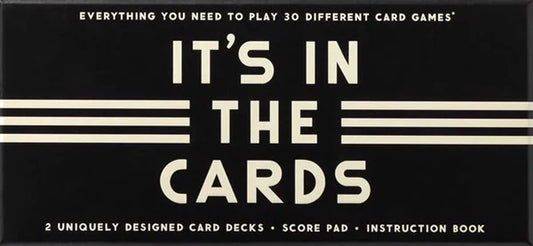 It’s In The Cards Playing Card Game Set by New Mags - includes 2 decks, instruction book, pencil and scorepad in a stylish gift box. Available at House of Woven Stories.