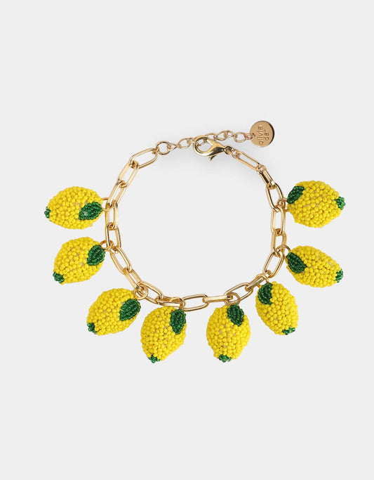 Hand-beaded Olivia Dar Lemons Vintage Charm bracelet with 3D yellow bead design from the Fruit Punch collection.