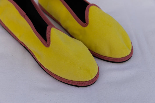 Handmade in Venice from upcycled luxury fabrics with recycled rubber soles. Lime and Strawberry Venetian Slippers by Teod’amar are timeless and sustainable. Part of House of Woven Stories section. 
