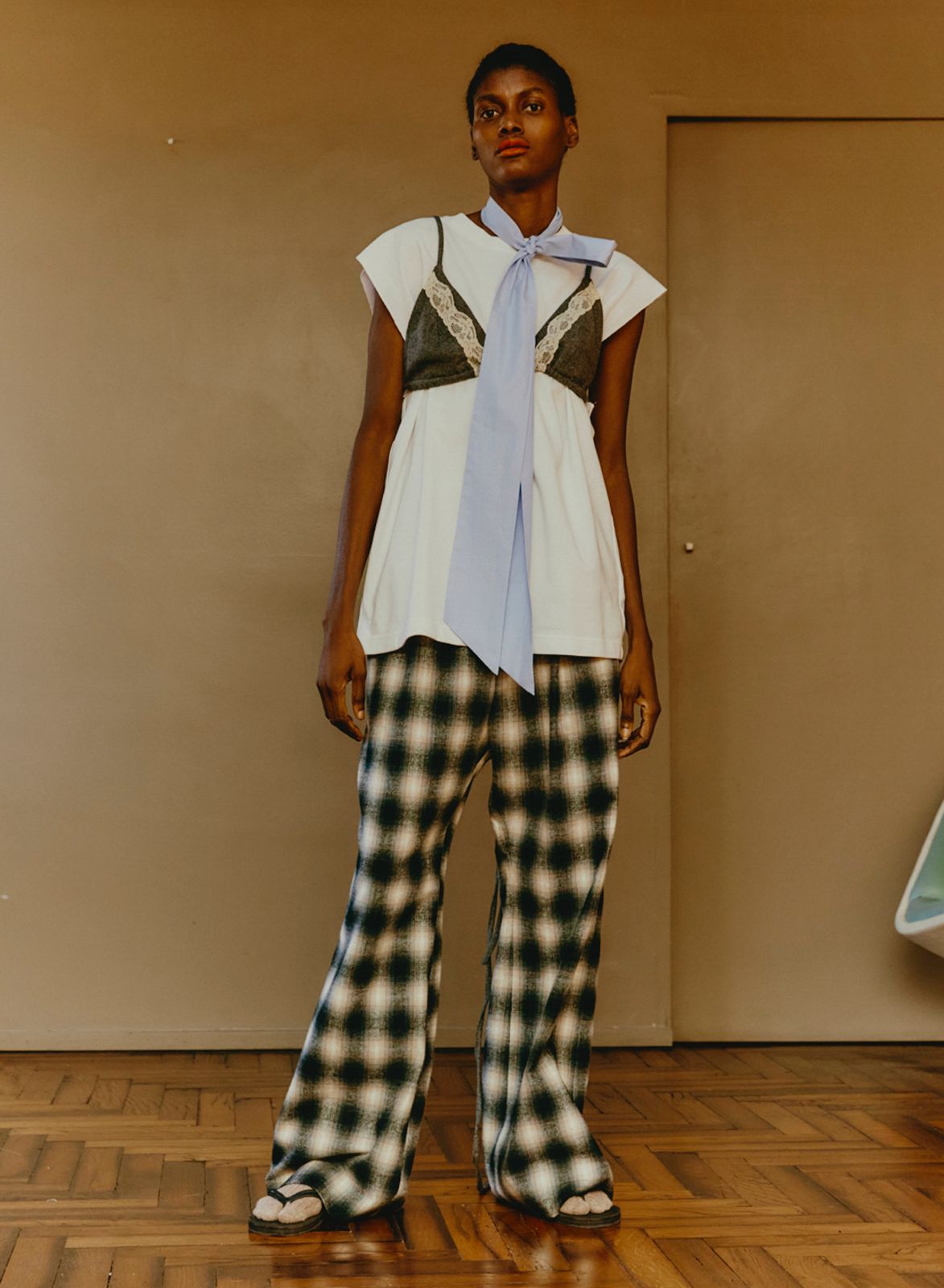 Maison Jejia Norma Check Pant in graphic black and white check with a relaxed fit and fluid wide leg silhouette curated by House of Nomad Stories