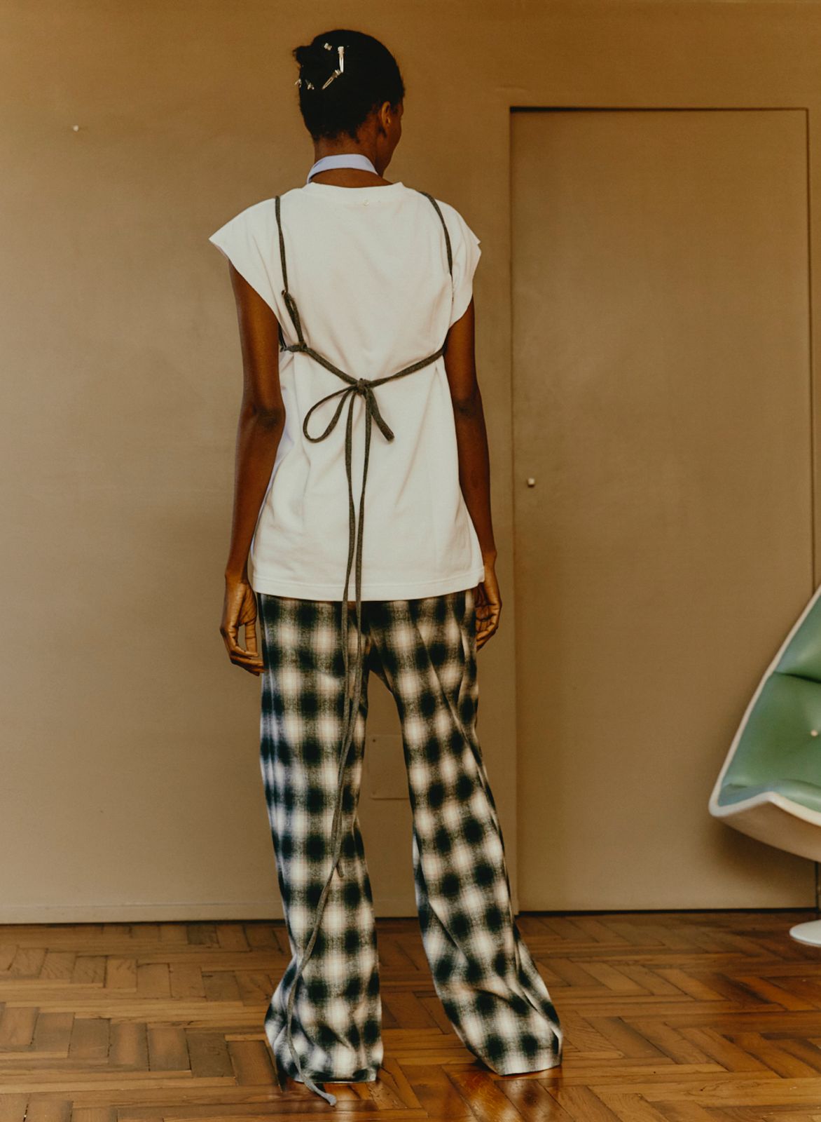 Maison Jejia Katherina Check Pant with softly draped checked fabric and fluid wide leg proportions, curated by House of Nomad Stories