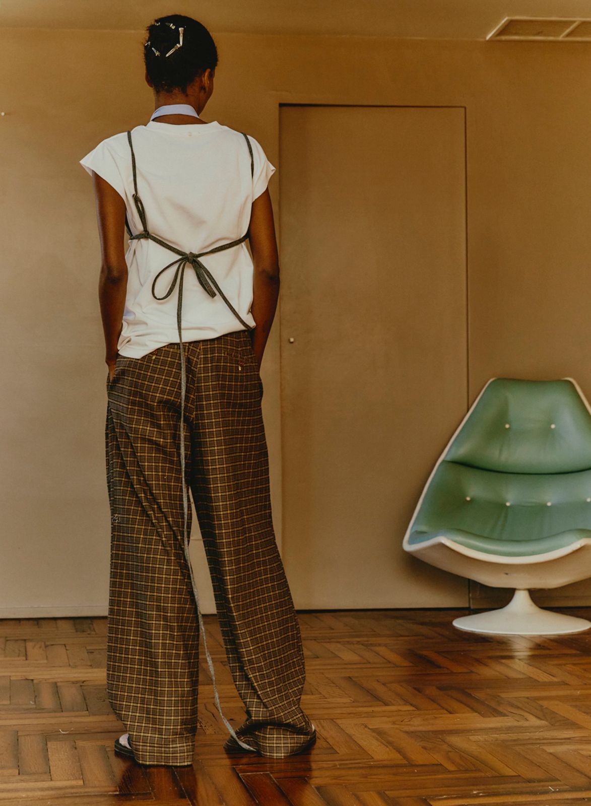 Maison Jejia Katherina Check Pant with oversized relaxed proportions and full length tailoring