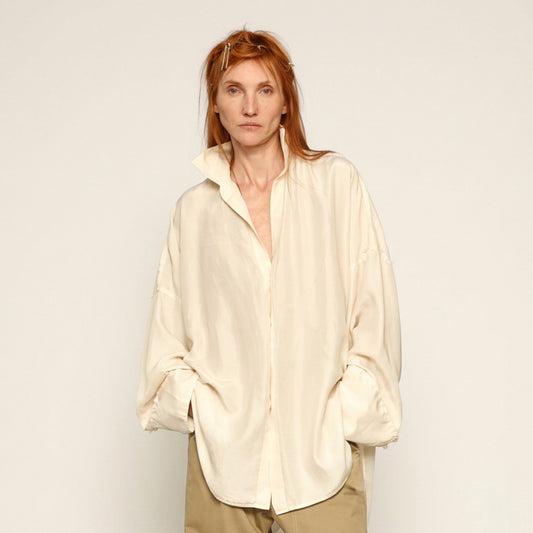 Maison Jejia Orlando Silk Shirt with lightweight silk, relaxed proportions and an elegant natural drape, curated by House of Nomad Stories