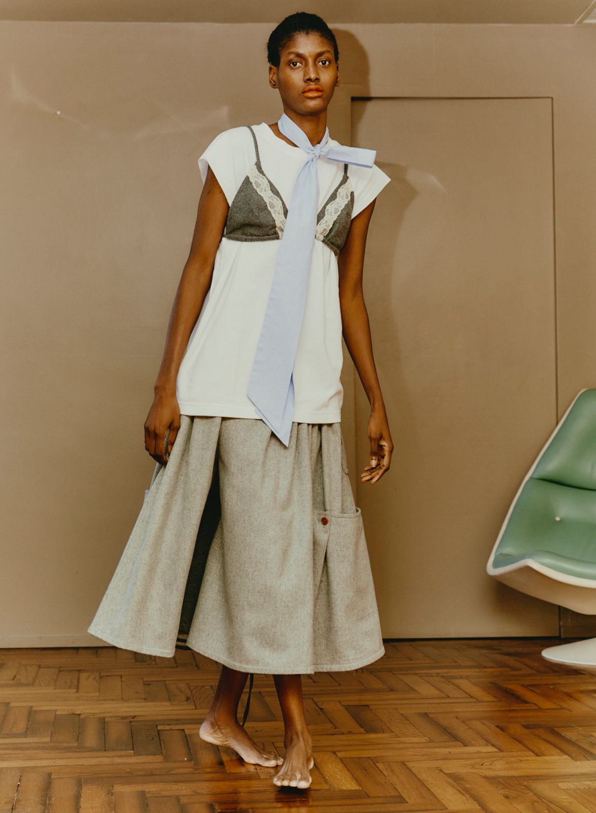 Maison Jejia Ryan Baby Bermu in bicolor flannel with dramatic volume and a wide skirt like Bermuda silhouette, curated by House of Nomad Stories