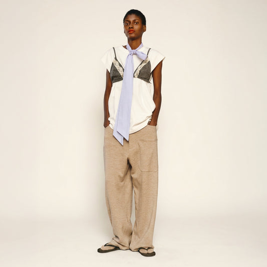 Maison Jejia Carla Jersey Pant in grey with full length wide legs and an effortless softly draped shape Curated by House of Nomad Stories. 