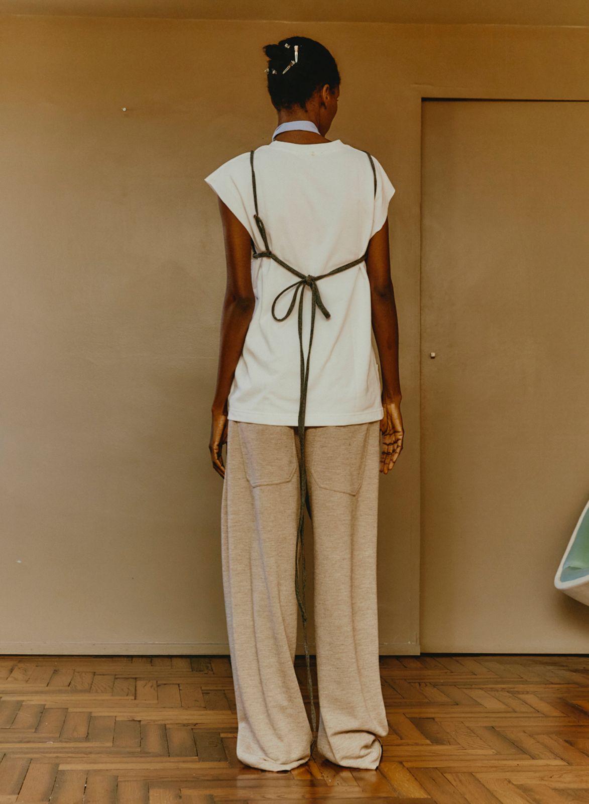 Maison Jejia Carla Jersey Pant in grey with full length wide legs and an effortless softly draped shape Curated by House of Nomad Stories. 