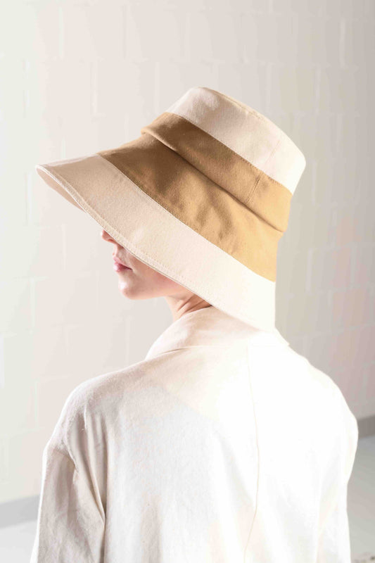 Medium-brimmed cotton fedora hat by Lola Hats, designed for travel and breezy weather, handcrafted in Brooklyn. Available at House of Woven Stories.