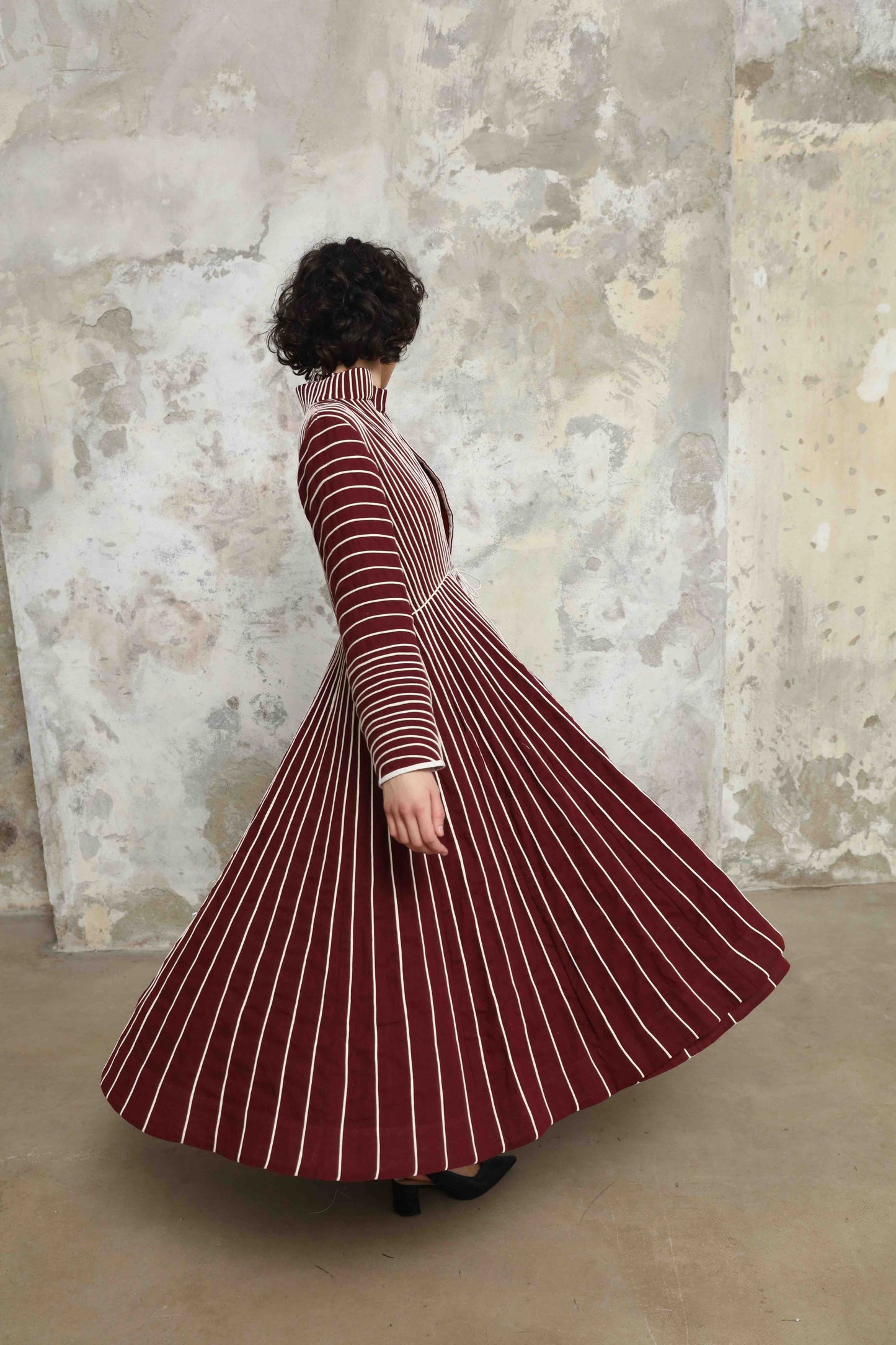 Ka-Sha Thakur Jacket made from hand-dyed Kala Cotton, featuring a maroon and white open-front design with intricate chording details. A timeless, artisanal piece blending traditional craftsmanship and modern style.