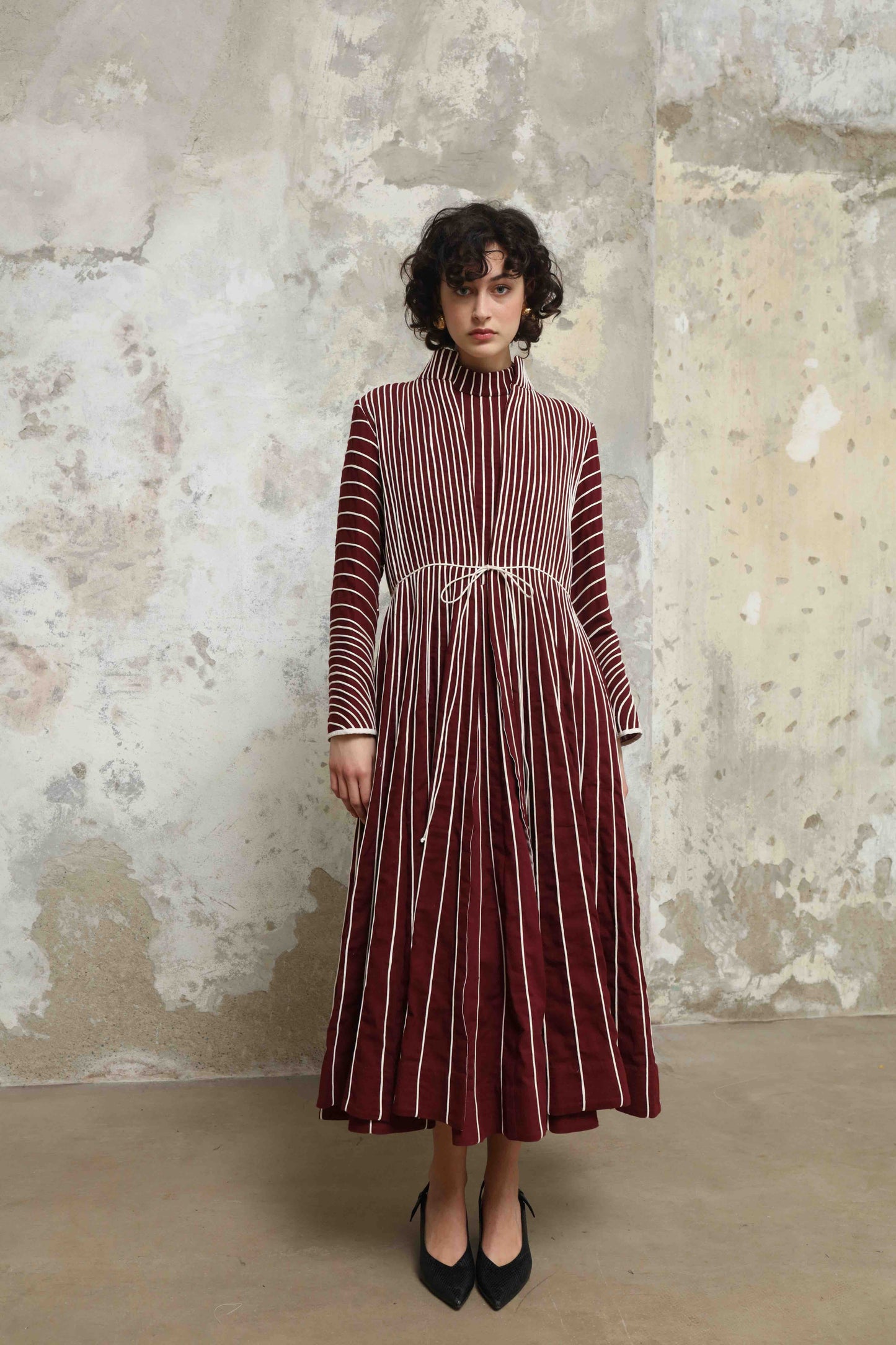 Ka-Sha Thakur Jacket made from hand-dyed Kala Cotton, featuring a maroon and white open-front design with intricate chording details. A timeless, artisanal piece blending traditional craftsmanship and modern style.