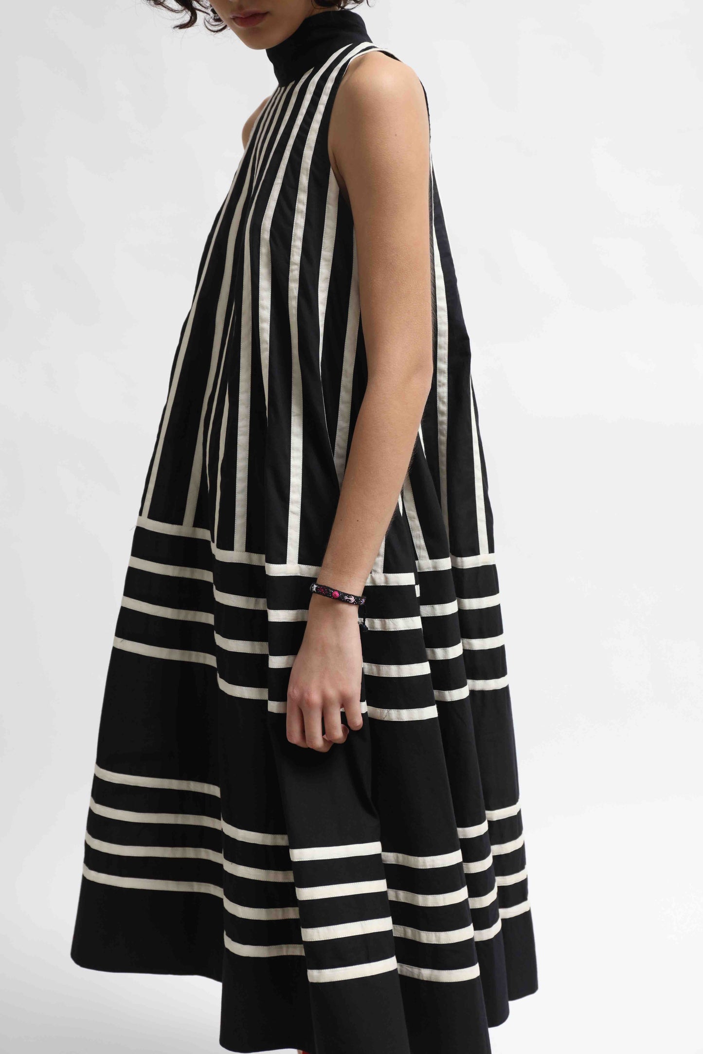 Rangoli Dress Mono by Ka-Sha. Hand-dyed cotton dress with flared silhouette, back button closure, and unique artisanal detailing. Part of House of Woven Stories selection.