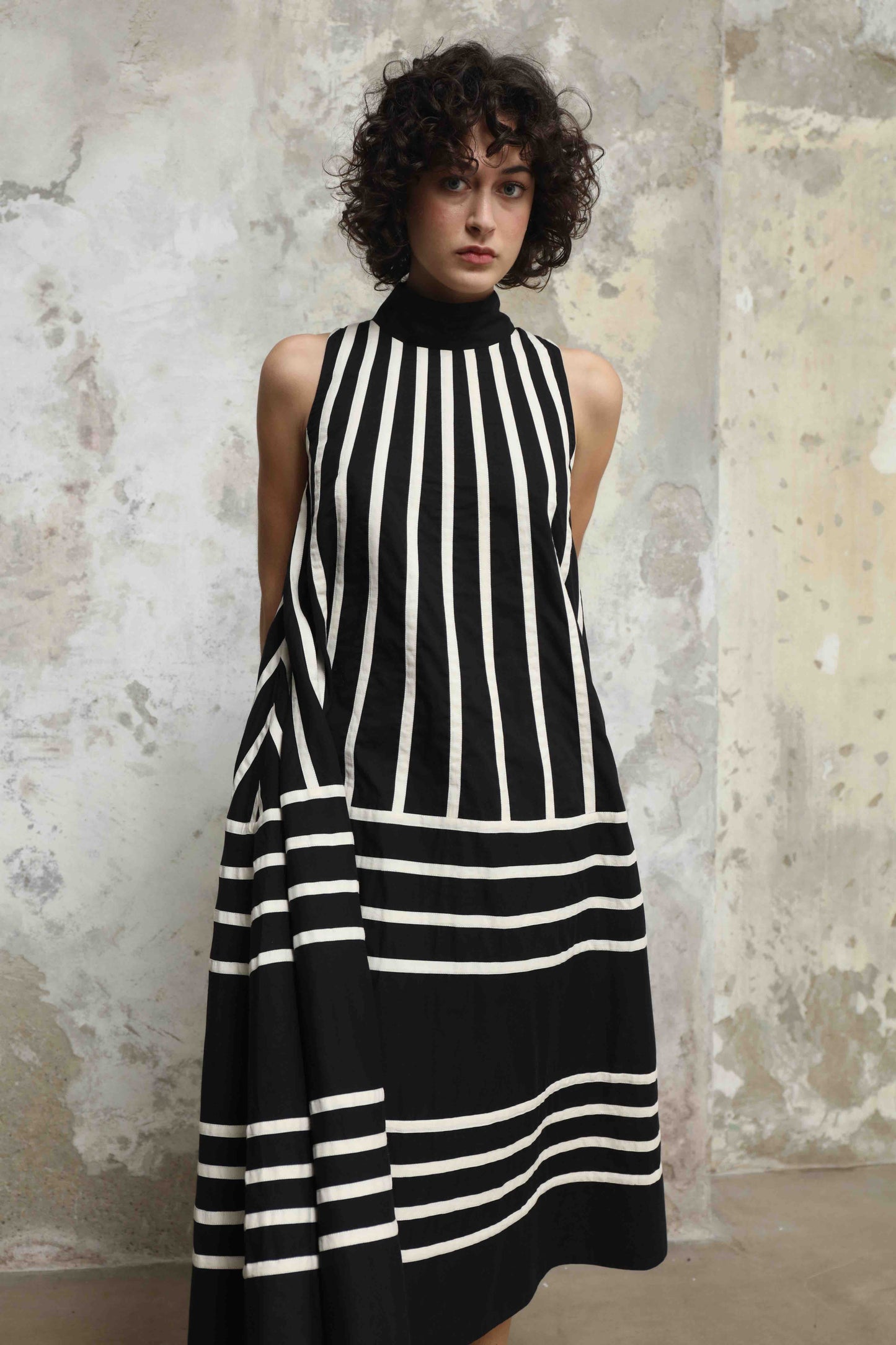 Rangoli Dress Mono by Ka-Sha – hand-dyed cotton dress with flared silhouette, back button closure, and unique artisanal detailing. Part of House of Woven Stories selection.