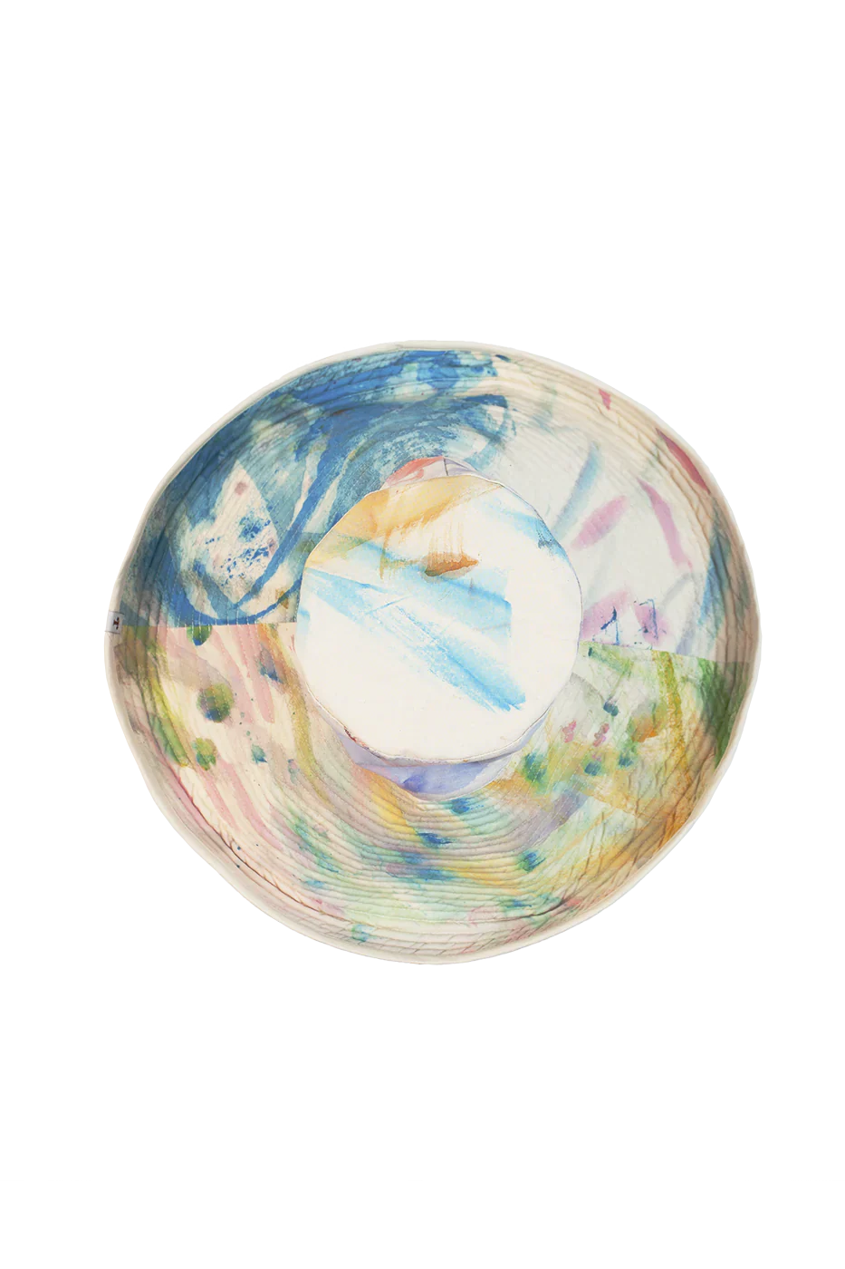 Reversible hat by Romualda, hand-painted and made in Spain using natural and sustainable materials. Unique, artisanal, and wearable art. Part of House of Woven Stories selection.