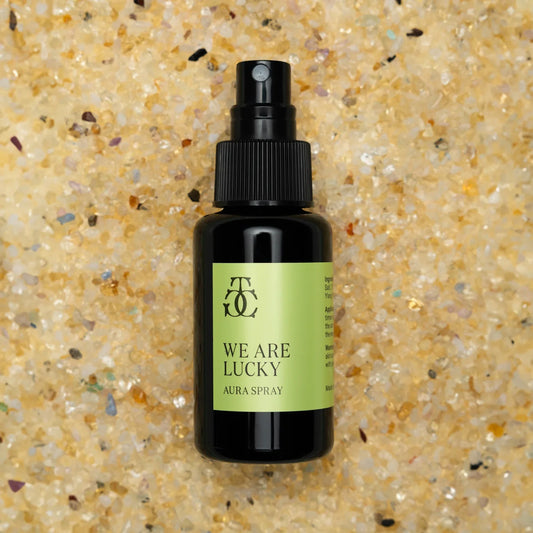 We Are Lucky Aura Spray by The Goddess Collective is a natural botanical mist with Citrine crystals for positivity and fresh energy. Available at House of Woven Stories.