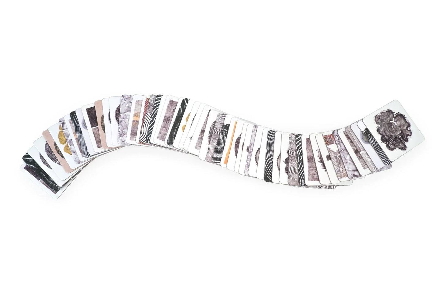 Woodcut Memory Game by New Mags featuring 52 matching cards with intricate tree ring designs
