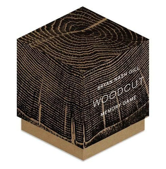 Woodcut Memory Game by New Mags featuring 52 matching cards with intricate tree ring designs

