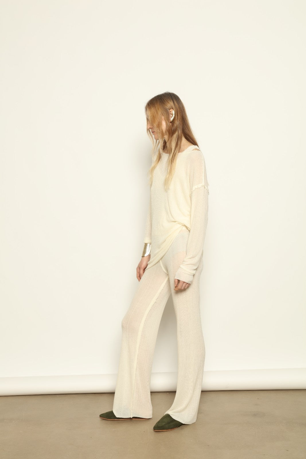 Amara Milk Yarn Trousers by Gudrun & Gudrun, part of House of Nomad Stories collection, sustainable milk fiber loungewear trousers with elastic waist and relaxed Nordic silhouette