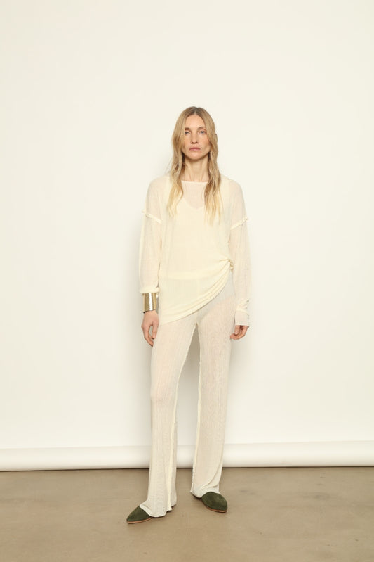 Amara Milk Yarn Trousers by Gudrun & Gudrun, part of House of Nomad Stories collection, sustainable milk fiber loungewear trousers with elastic waist and relaxed Nordic silhouette