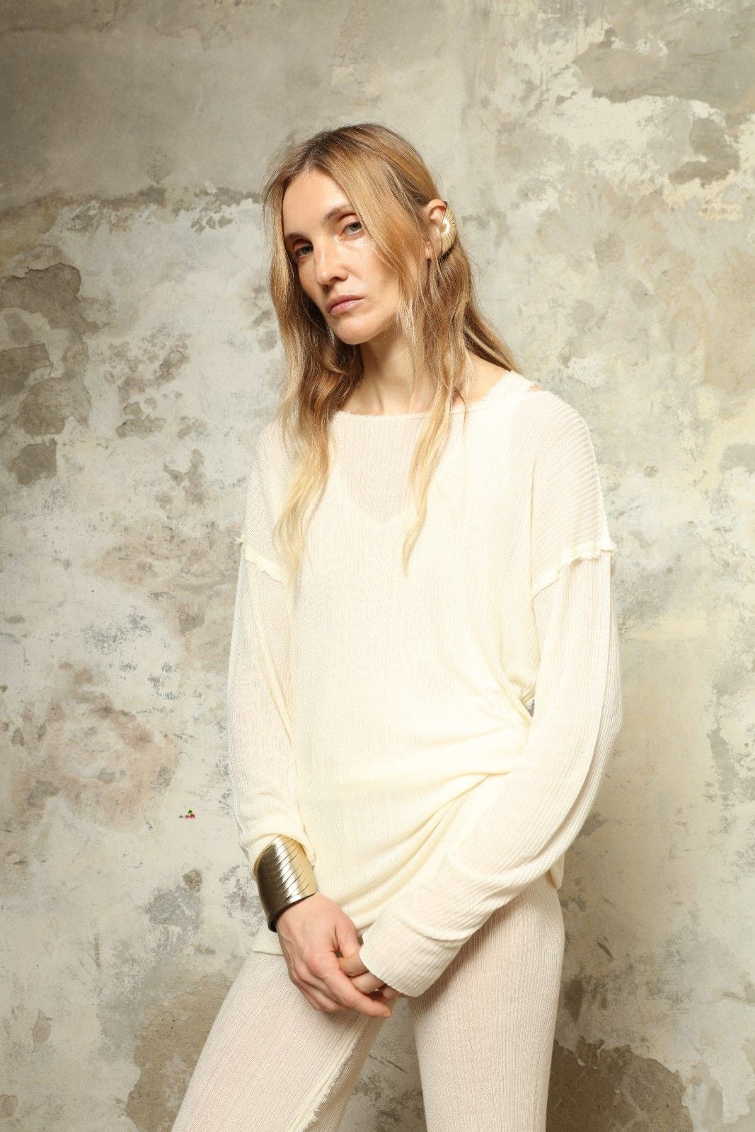 Anastasia Milk Yarn Sweater by Gudrun & Gudrun, part of House of Nomad Stories collection, sustainable milk fiber knitwear with soft silk-like texture and relaxed Nordic silhouette