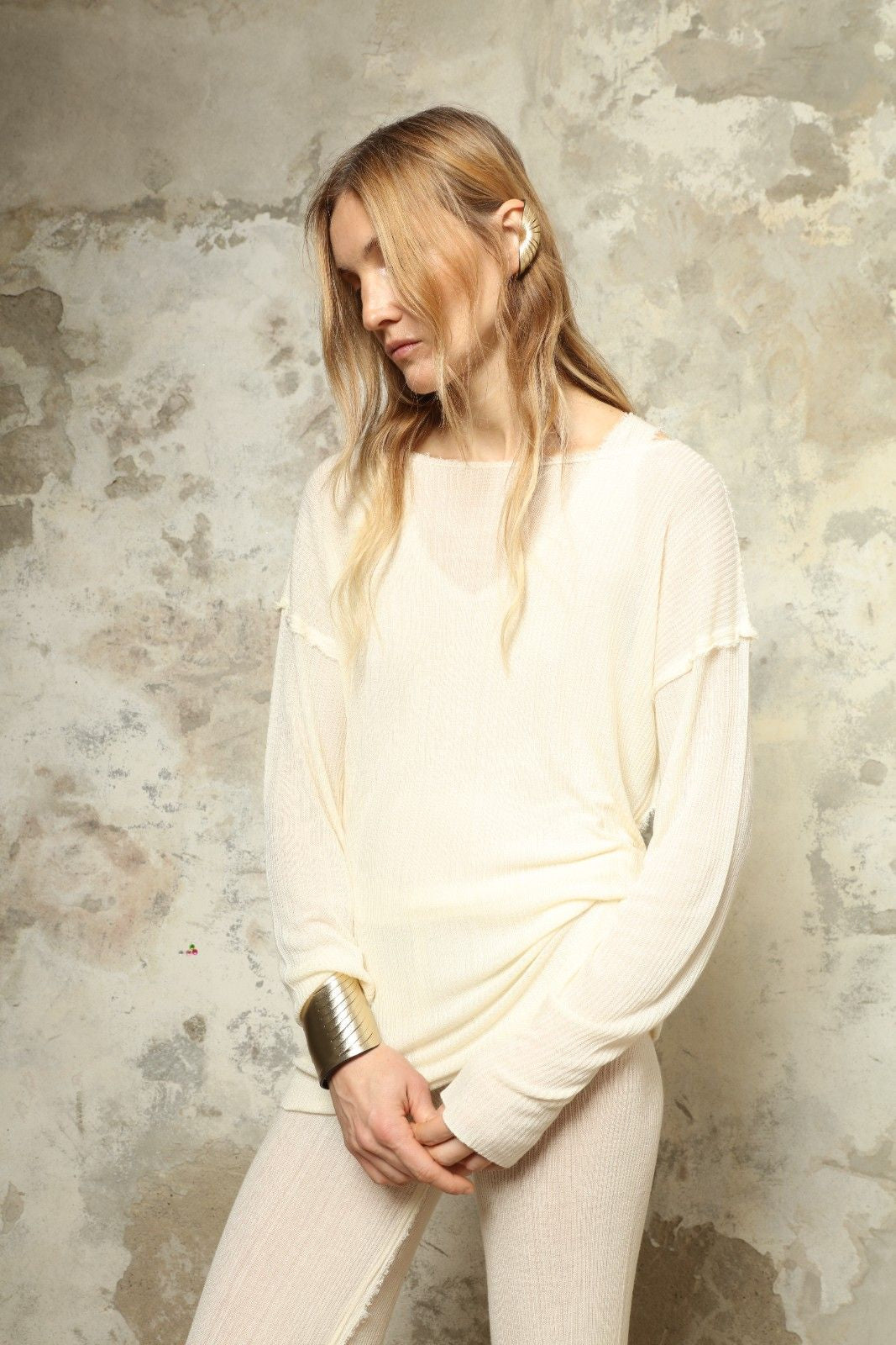 Anastasia Milk Yarn Sweater by Gudrun & Gudrun, part of House of Nomad Stories collection, sustainable milk fiber knitwear with soft silk-like texture and relaxed Nordic silhouette