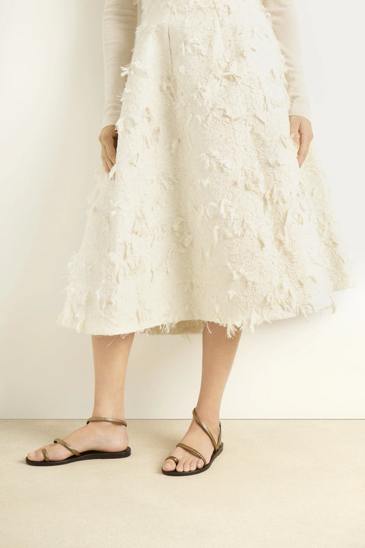 Eleftheria 70s Sandals in gold striped leather by Ancient Greek Sandals, handmade in Greece, part of the House of Nomad Stories selection