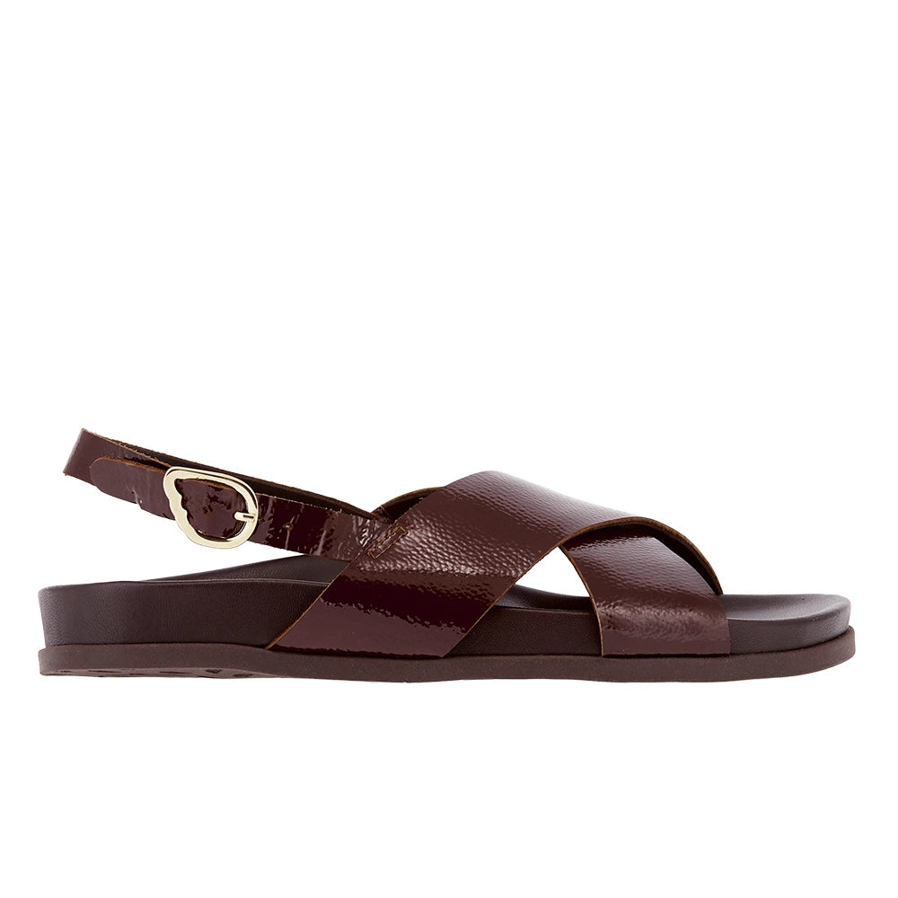 Ikesia Sandals in chocolate naplak leather by Ancient Greek Sandals, handmade in Greece with anatomical footbed and winged buckle, part of the House of Nomad Stories selection