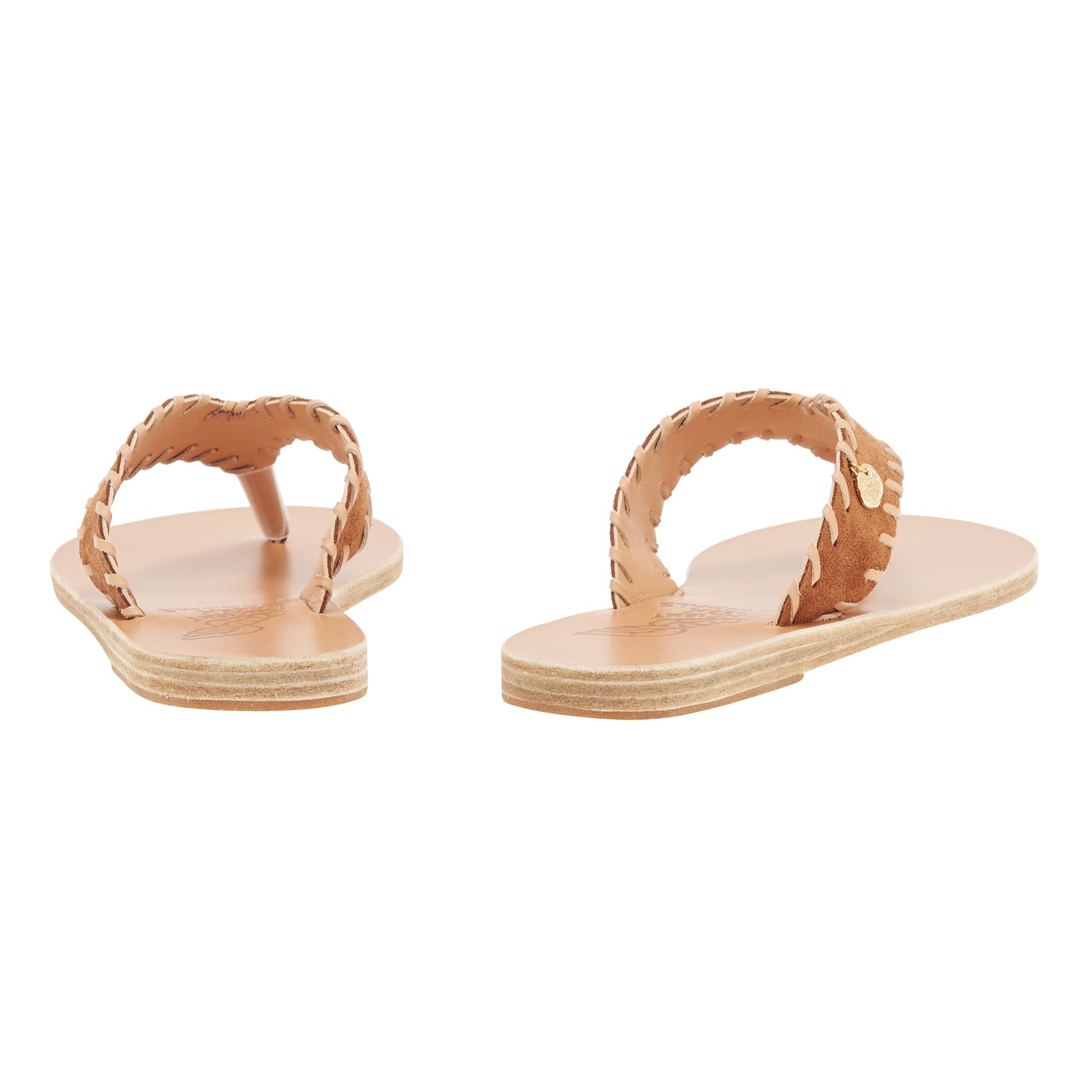 Charys Stitch Crosta Sandals in rust suede by Ancient Greek Sandals, handmade in Greece with hand-stitched detail and metal charm, part of the House of Nomad Stories selection