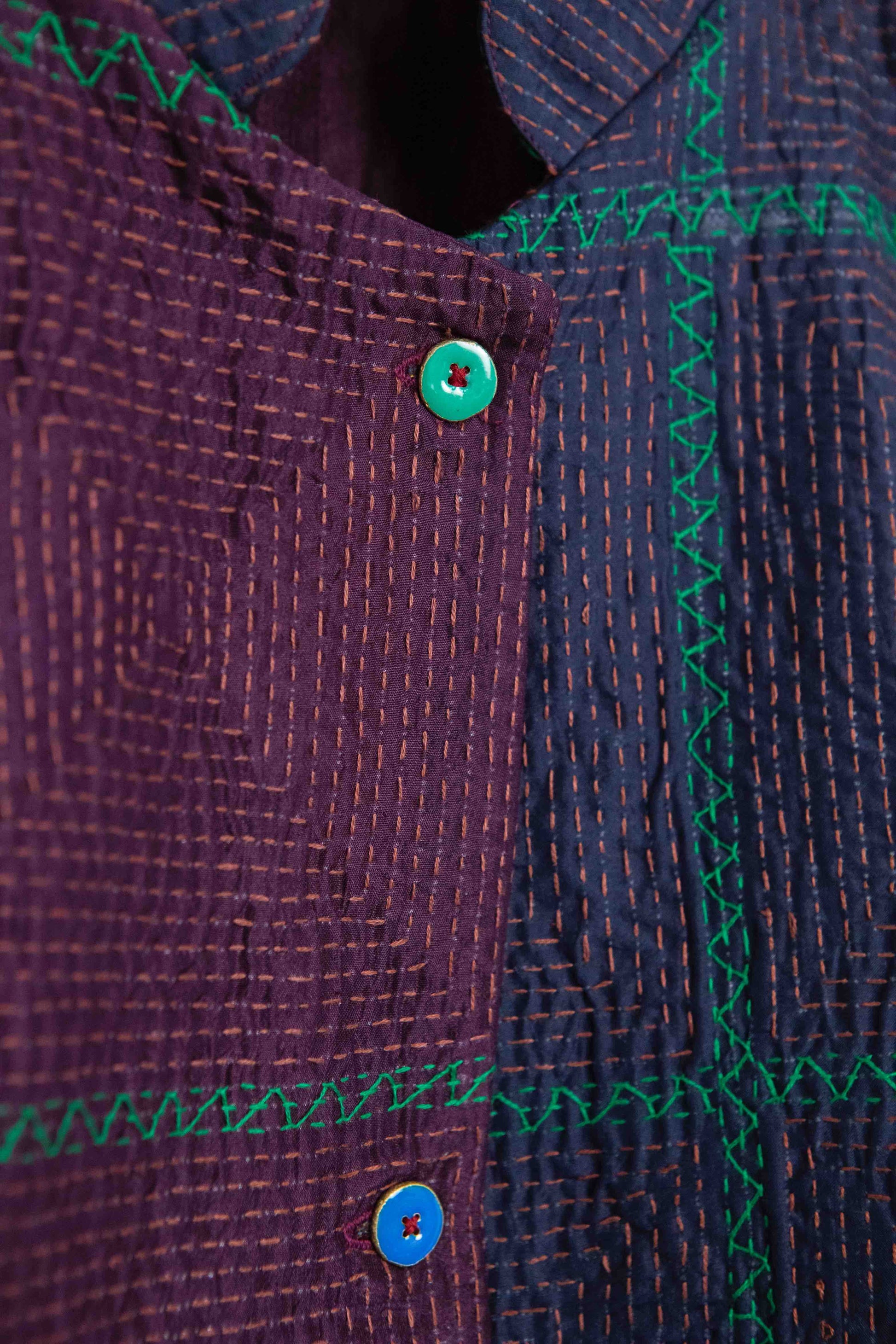 Model is wearing the Folklore 82 silk hand-loomed jacket by Injiri, featuring lightweight silk, refined tailoring, and artisanal craftsmanship, handmade in India. Part of House of Woven Stories selection.