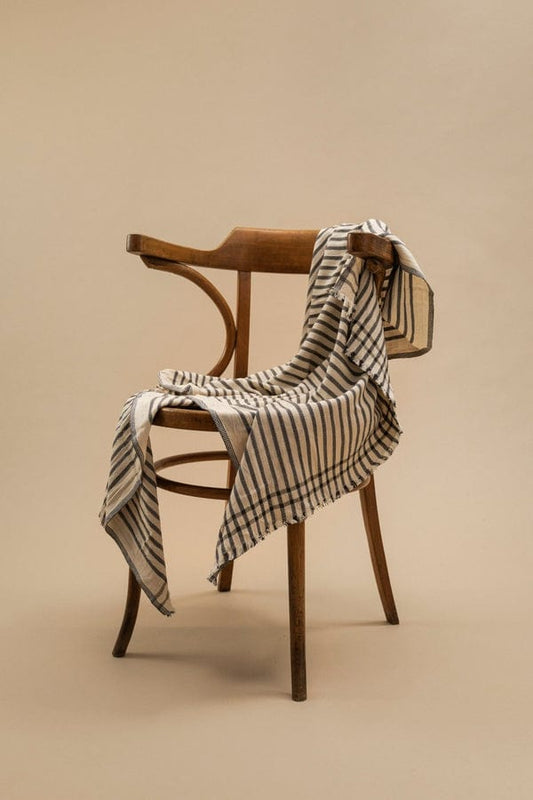 Handmade cotton plaid N°25 in Navy Blue by Moismont, crafted from 100% pure cotton, soft, durable, and timeless throw for sofa, bedroom, or cozy home decor