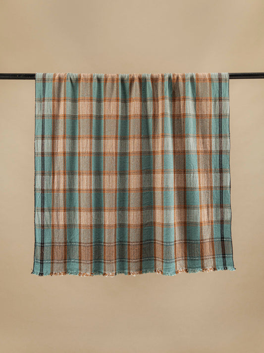 Handmade cotton plaid N°26 in warm Wood by Moismont, 100% pure cotton, soft and durable, perfect for cozy living room or bedroom decor. Available at House of Woven Stories.