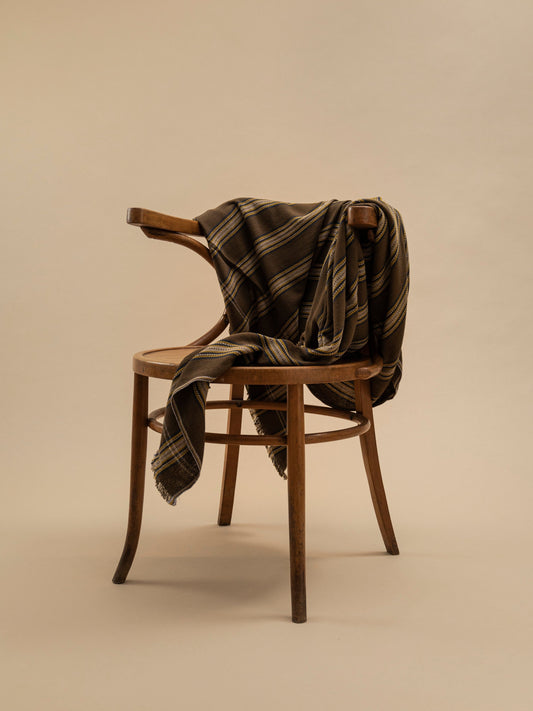 Handmade cotton plaid N°27 in Khaki by Moismont, 100% pure cotton with subtle striped pattern, soft and durable, perfect for cozy living room or bedroom decor