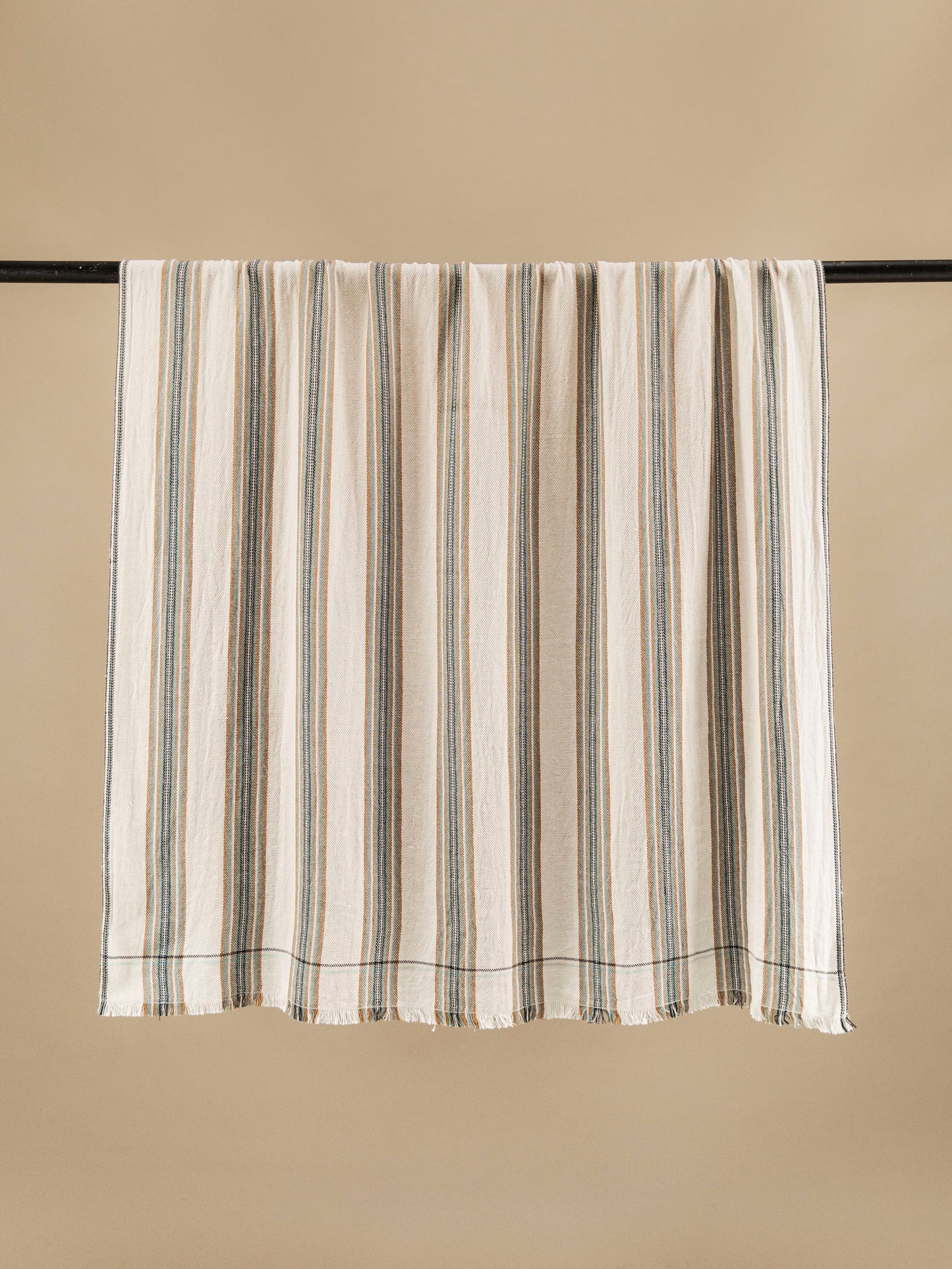 Handmade cotton plaid N°27 in Natural by Moismont, 100% pure cotton with striped pattern, soft and durable throw for sofa, bedroom, and timeless home decor