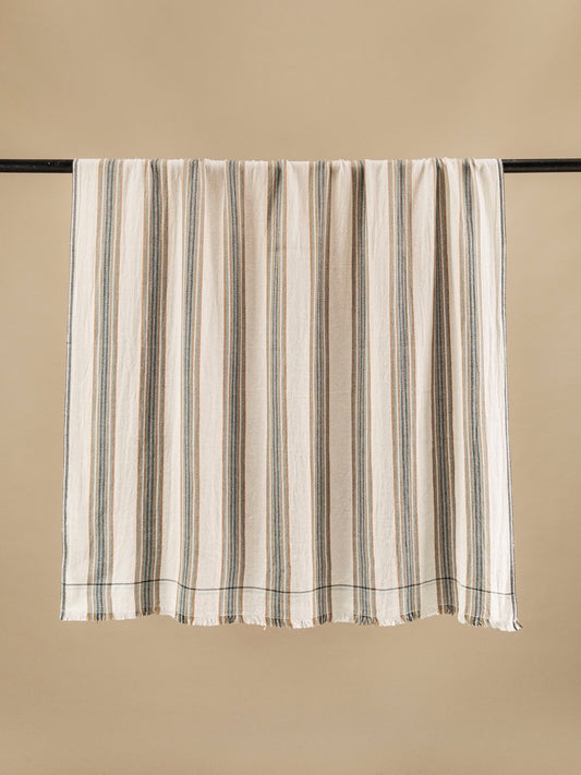 Handmade cotton plaid N°27 in Natural by Moismont, 100% pure cotton with striped pattern, soft and durable throw for sofa, bedroom, and timeless home decor