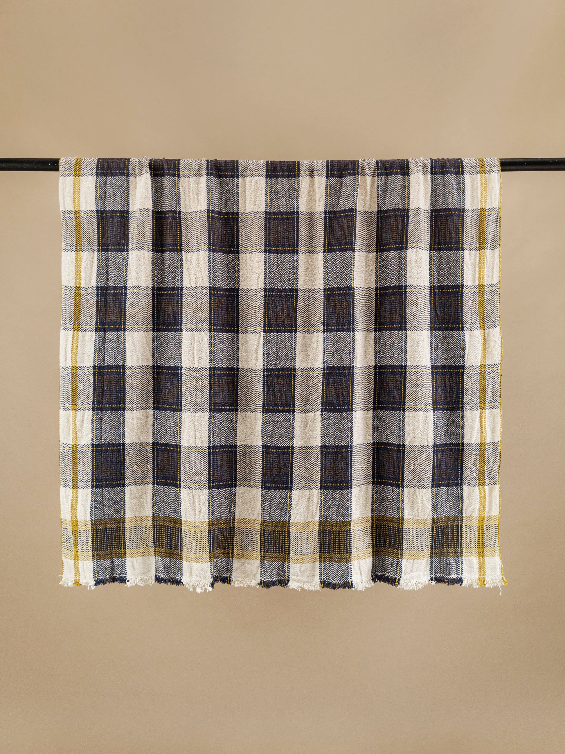 Handmade cotton plaid in navy blue by Moismont, 100% pure cotton, perfect for cozy home decor and living room or bedroom use