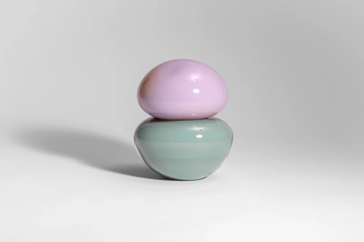 Bonbonniere by Helle Mardahl Studio in Lavender and Mint, handmade organic glass keepsake box with coloured lid from House of Nomad Stories.