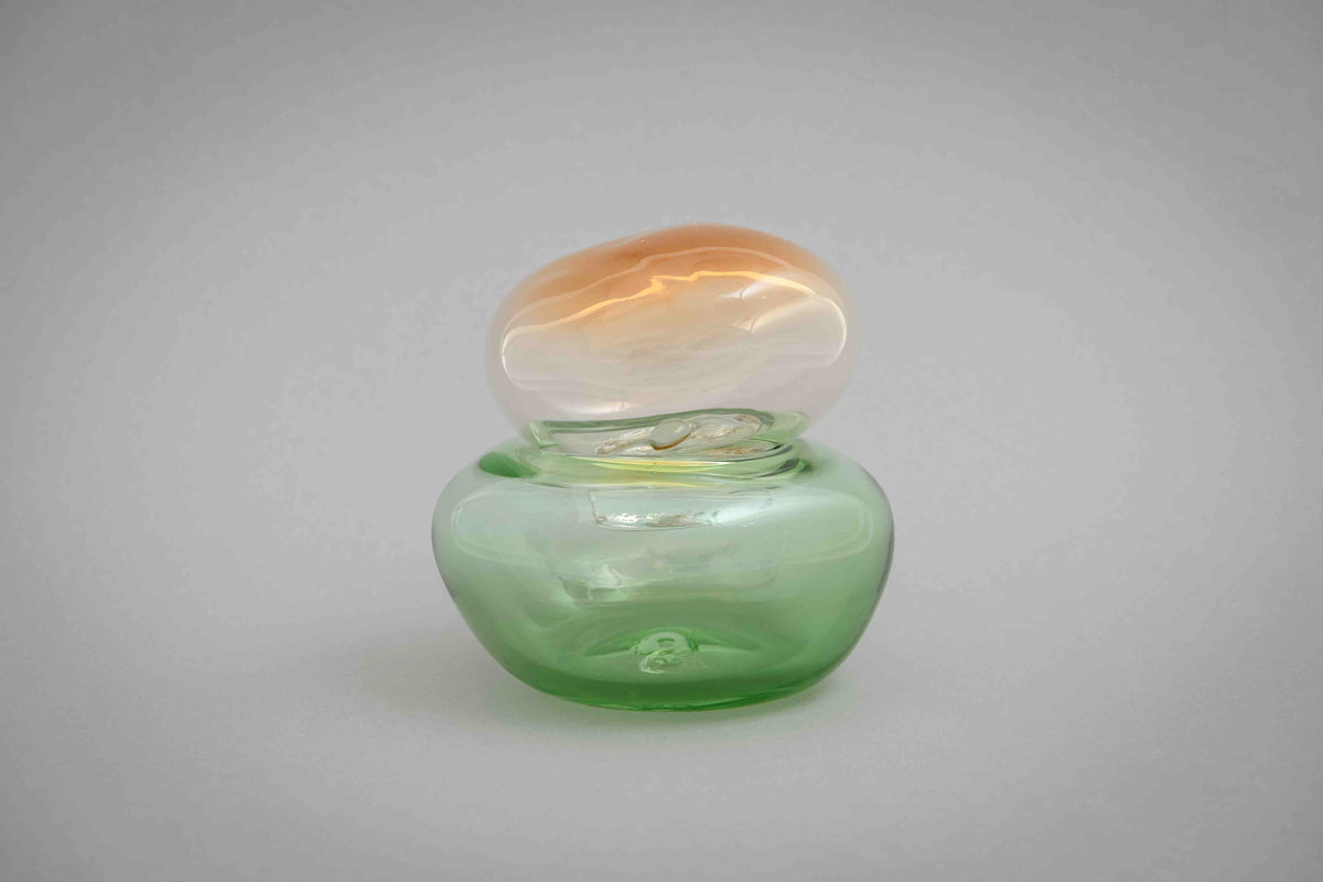 Helle Mardahl Studio Bonbonniere in Pink Punch and Apple Punch, a sculptural handmade glass container for jewellery and keepsakes.
