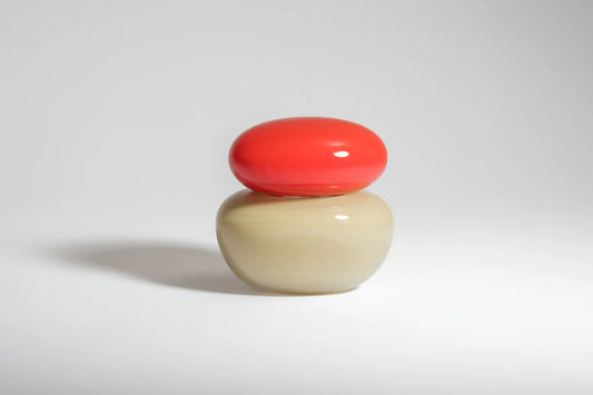 Bonbonniere Mini by Helle Mardahl Studio in Grapefruit and Banana, handmade glossy glass keepsake box with colourful design and compact form from House of Nomad Stories.